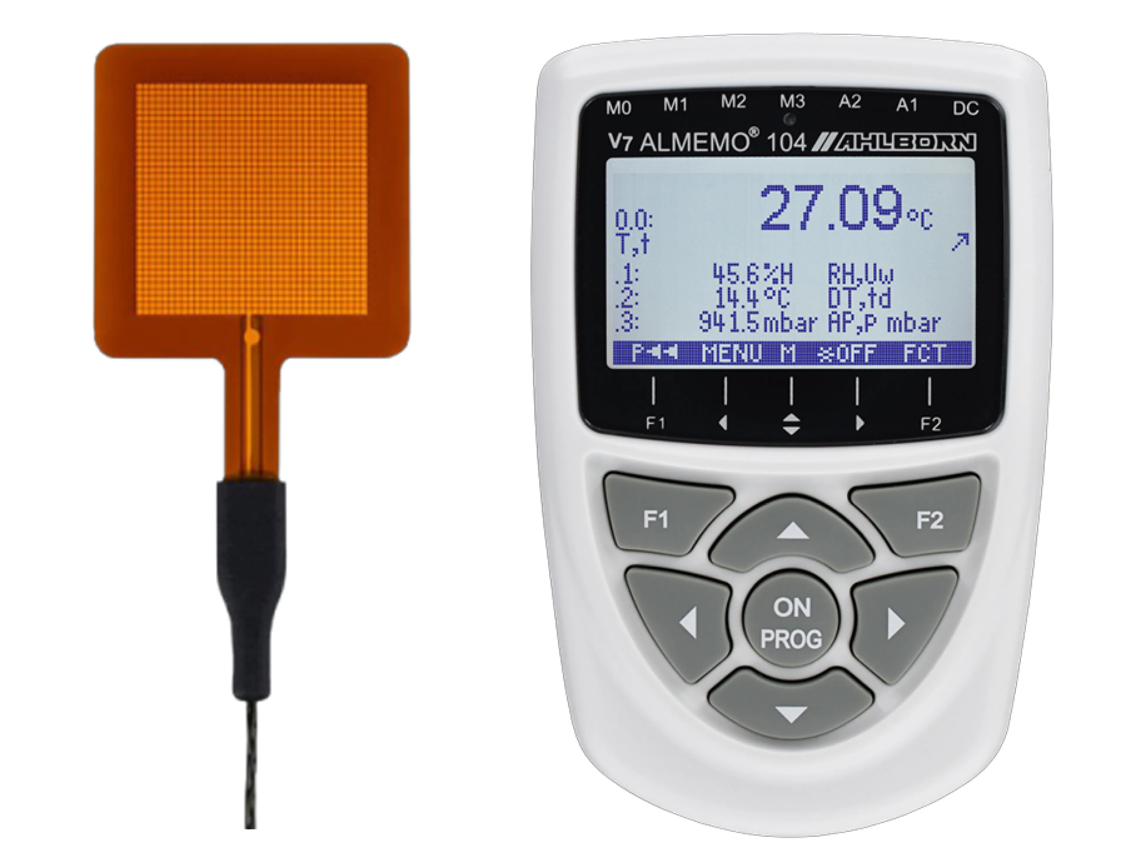 Wärmefluss-Sensor „FHF05" für minus 70 bis plus 120 Grad Celsius und Datenlogger „D7 Almemo 104" von Ahlborn