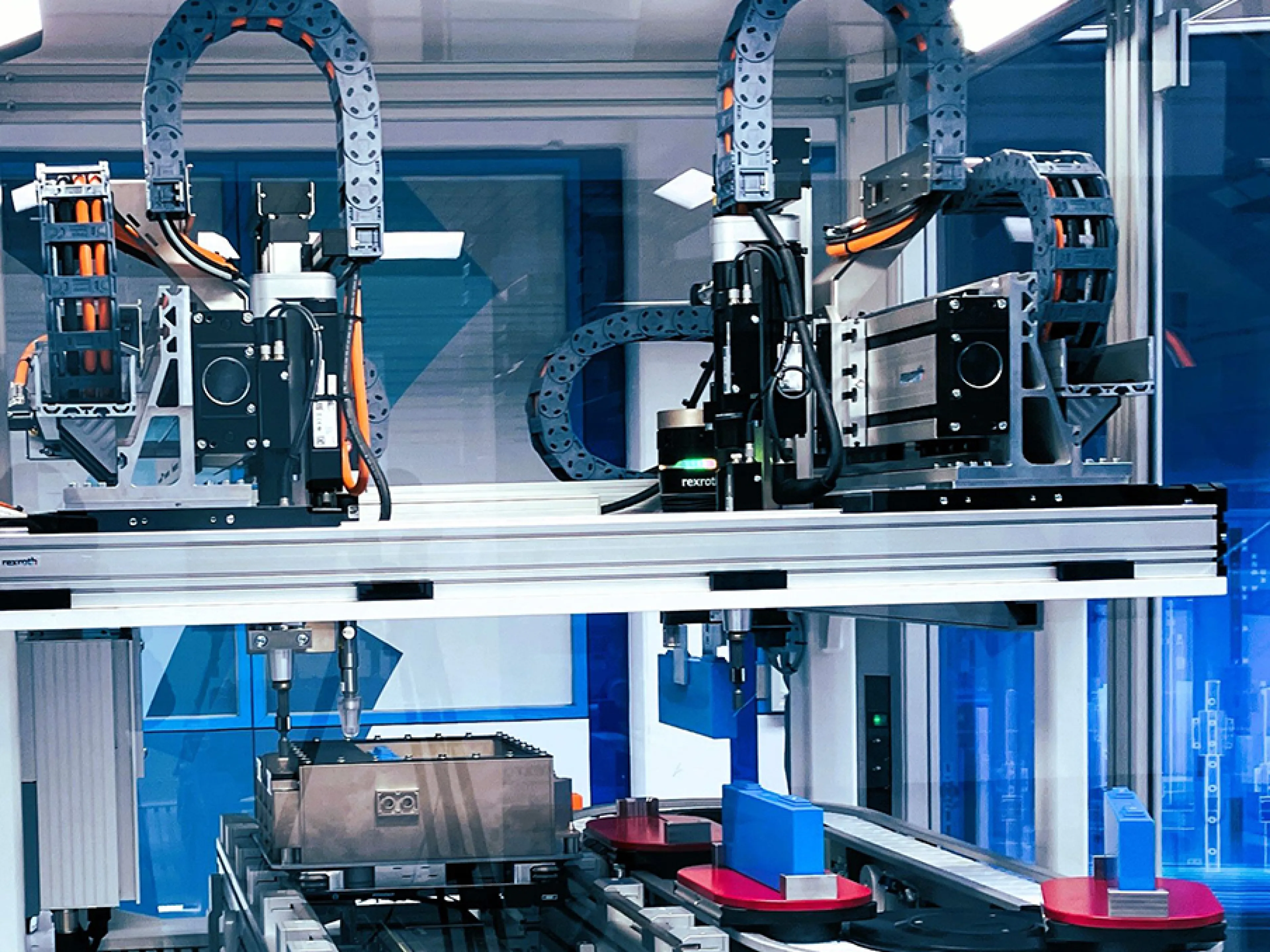 Bosch Rexroth zeigt auf der Hannover Messe Automatisierungslösungen für die Batteriefertigung, um komplexe Wertströme und durchgängige Materialflusslösungen mit höchster Dynamik zu realisieren, Bild: Bosch Rexroth Bosch Rexroth zeigt auf der Hannover Messe Automatisierungslösungen für die Batteriefertigung, um komplexe Wertströme und durchgängige Materialflusslösungen mit höchster Dynamik zu realisieren