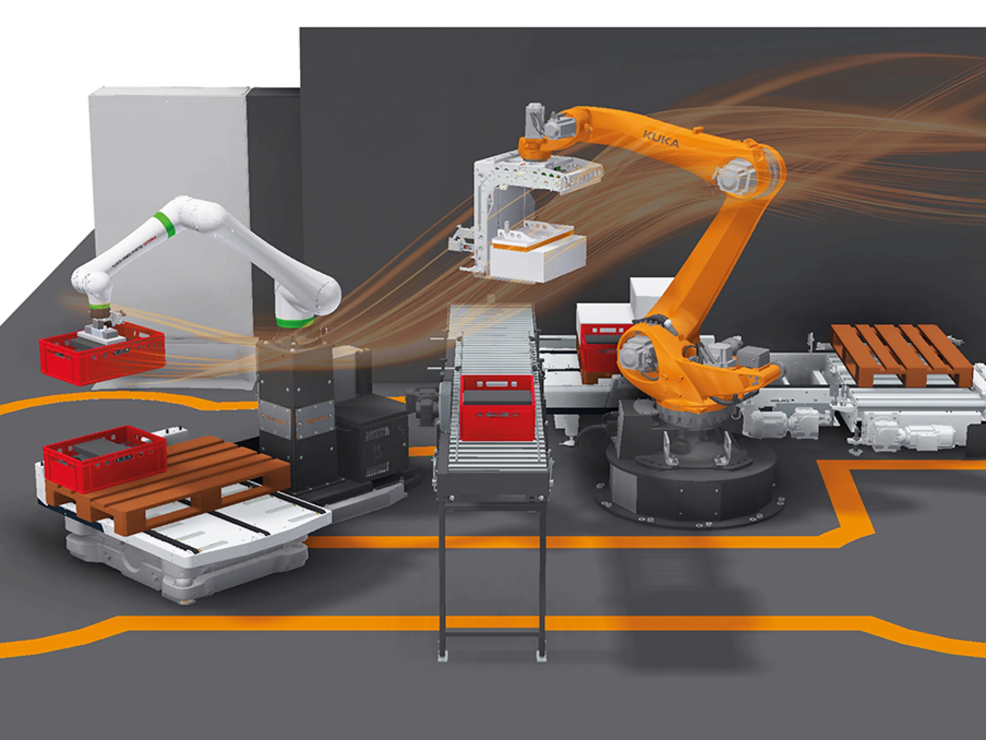 Cobot, AMR und stationäre Roboter arbeiten bei Trapo zusammen