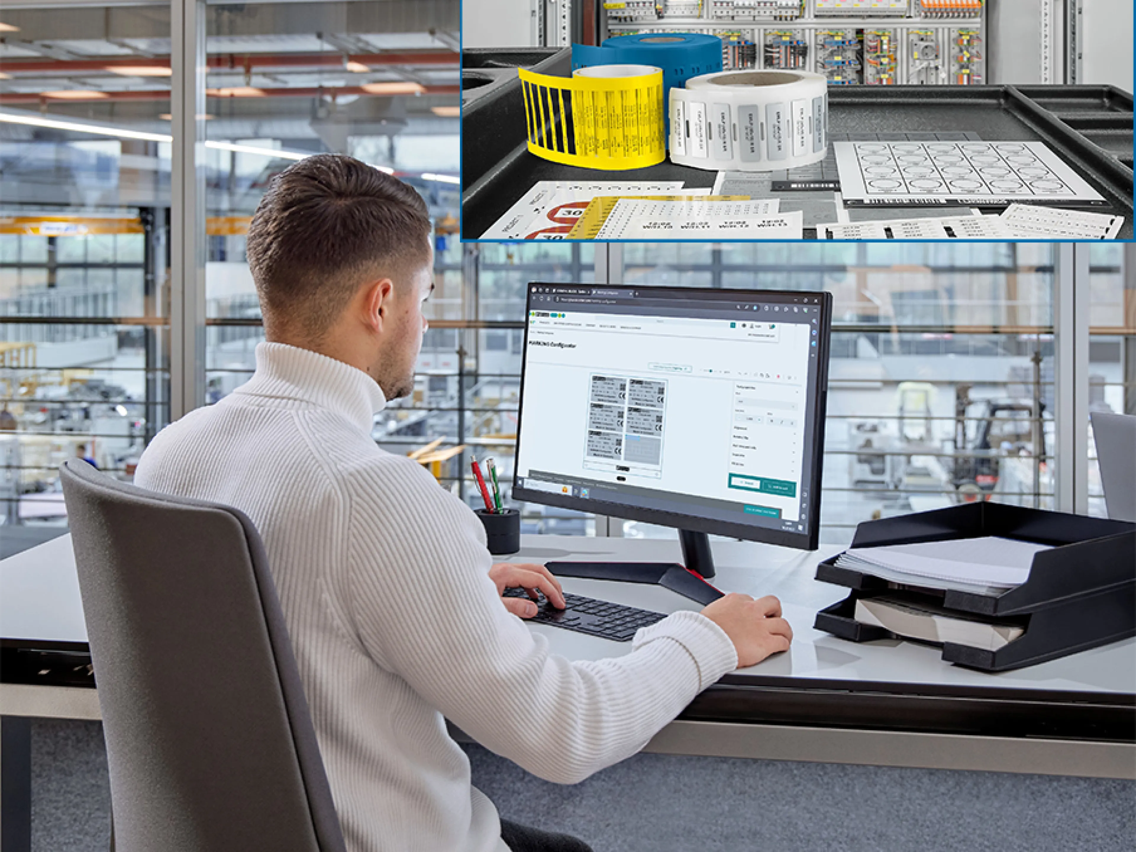 Für die industrielle Kennzeichnung lassen sich mithilfe des Marking Configurators über 2.000 Markierungsmaterialien individuell beschriften und gebrauchsfertig bestellen. Dazu zählen vielseitige Markierungsmaterialien für Komponenten in und außerhalb von Schaltschränken und Anlagen