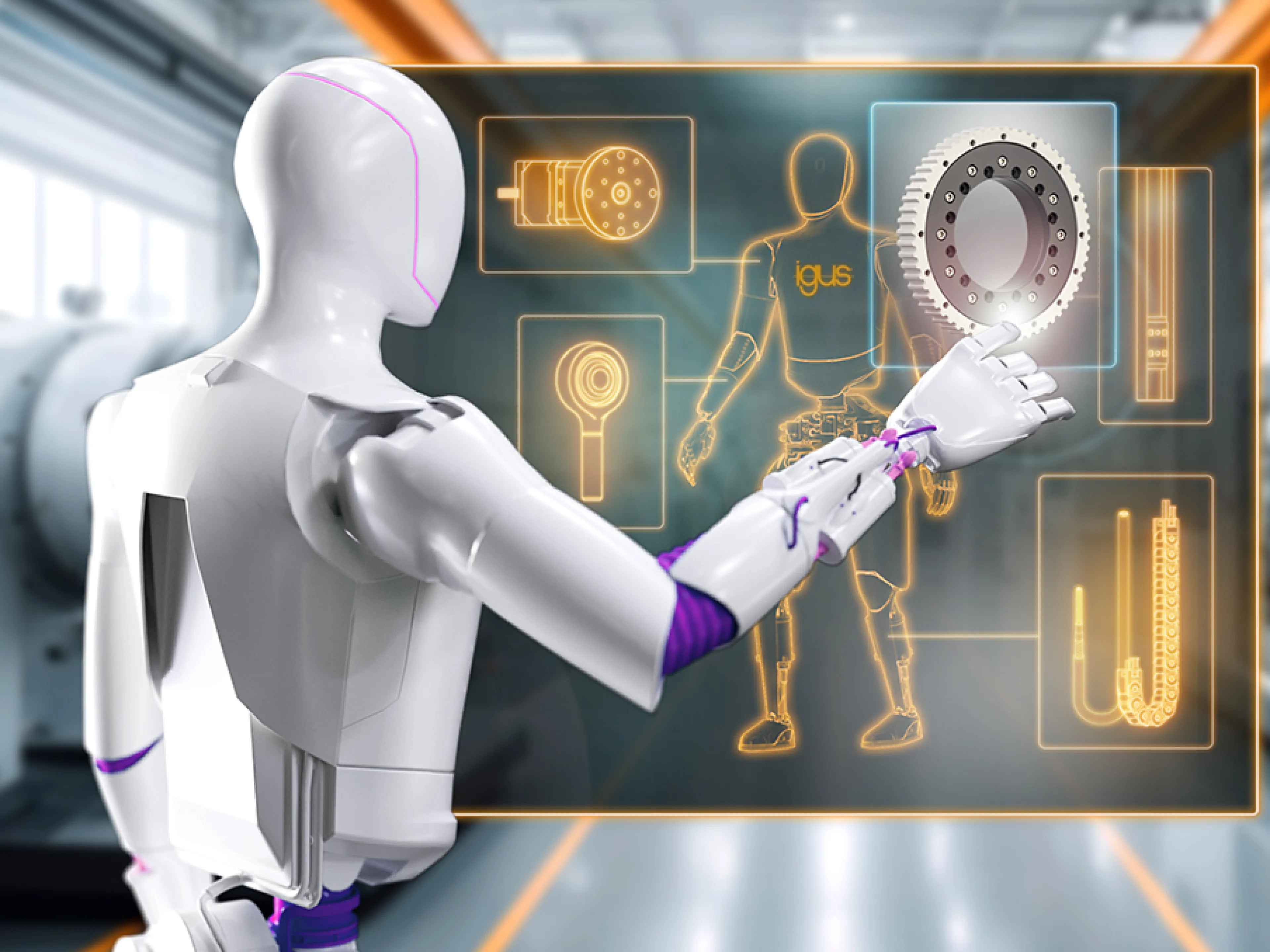 Humanoide Roboter für alle zugänglich machen: Igus bietet dafür sowohl schmierfreie Komponenten wie Gelenklager und Energieketten als auch komplette humanoide Roboter auf dem RBTX-Marktplatz an