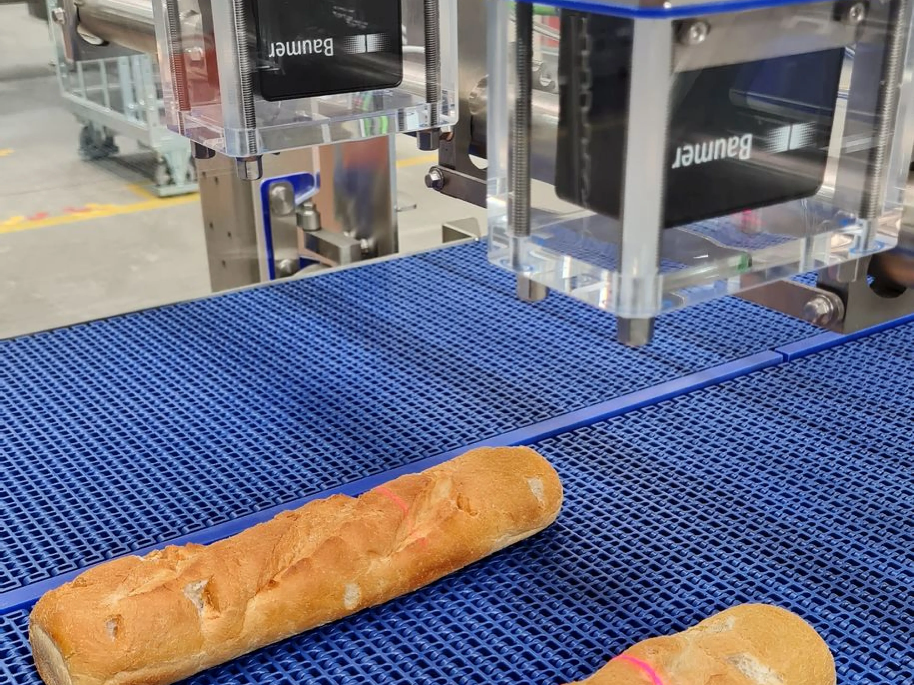 2D-Profilsensor von Baumer: In der automatischen Sandwich-Linie liefert der smarte OXM unter anderem das benötigte Höhenprofil, hier zu sehen an der roten Laserlinie