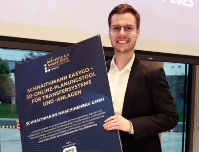Maximilian Perret, Leiter Produkt- und Prozessmanagement bei Schnaithmann, bei der Preisverleihung „Allianz Industrie 4.0 Award Baden-Württemberg“ am 23. Oktober 2024 in Stuttgart, Bild: Maximilian Perret Maximilian Perret, Leiter Produkt- und Prozessmanagement bei Schnaithmann, bei der Preisverleihung „Allianz Industrie 4.0 Award Baden-Württemberg“
