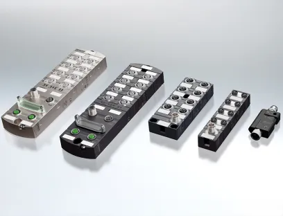 IO-Link-Installationssystem bestehend aus Master, I/O-Modul, Analog-Konverter, Stromversorgung und Verbindungstechnik, Bild: Murrelektronik IO-Link-Installationssystem von Murrelektronik bestehend aus Master, I/O-Modul, Analog-Konverter, Stromversorgung und Verbindungstechnik