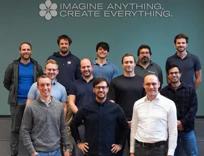 Simon Schmidt (1.v.l.,R.u.) Leitung Forschungs- und Innovationszentrum für KI-basierte Robotik, mit seinem Fraunhofer IPA-Team in den „IPAI Spaces" in Heilbronn 