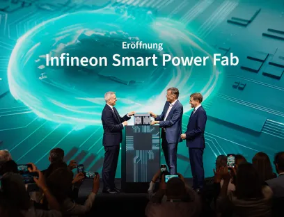 Dr. Karsten Wildberger, Bundesminister für Digitales und Staatsmodernisierung; Jochen Hanebeck, CEO Infineon Technologies; Michael Kretschmer, Ministerpräsident des Freistaates Sachsen