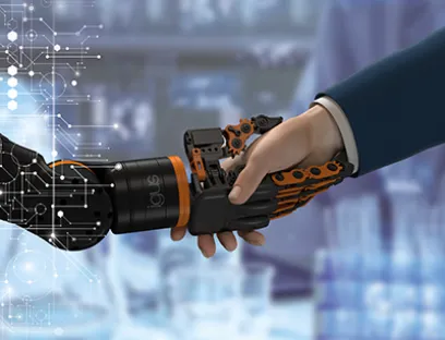 Der Cobot kann mit der neuen Low-Cost-Roboterhand eine breite Palette von einfachen humanoiden Aufgaben übernehmen, Bild: Igus Der Cobot kann mit der neuen Low-Cost-Roboterhand eine breite Palette von einfachen humanoiden Aufgaben übernehmen