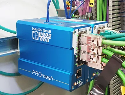 Die Switches der „PROmesh P“-Serie erfassen die Zustandsdaten vom Netzwerk und machen die physische Qualität, d.h. den Verschleiß der Datenleitung, sichtbar, Bild: Indu-Sol Switches der „PROmesh P“-Serie von Indu-Sol