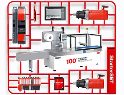 Elektrische Komponenten ersetzen in der horizontalen Verpackungsmaschine von Hugo Beck die Pneumatik, Bild: SEW-Eurodrive Starterset SEW-Eurodrive