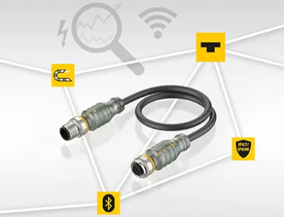 Der „M12Plus“-Steckverbinder verfügt über integrierte Elektronik zur Spannungs- und Stromüberwachung der Leitung sowie eine Bluetooth-Funkschnittstelle, Bild: Turck Der „M12Plus“ verfügt über integrierte Elektronik zur Spannungs- und Stromüberwachung der Leitung sowie eine Bluetooth-Funkschnittstelle