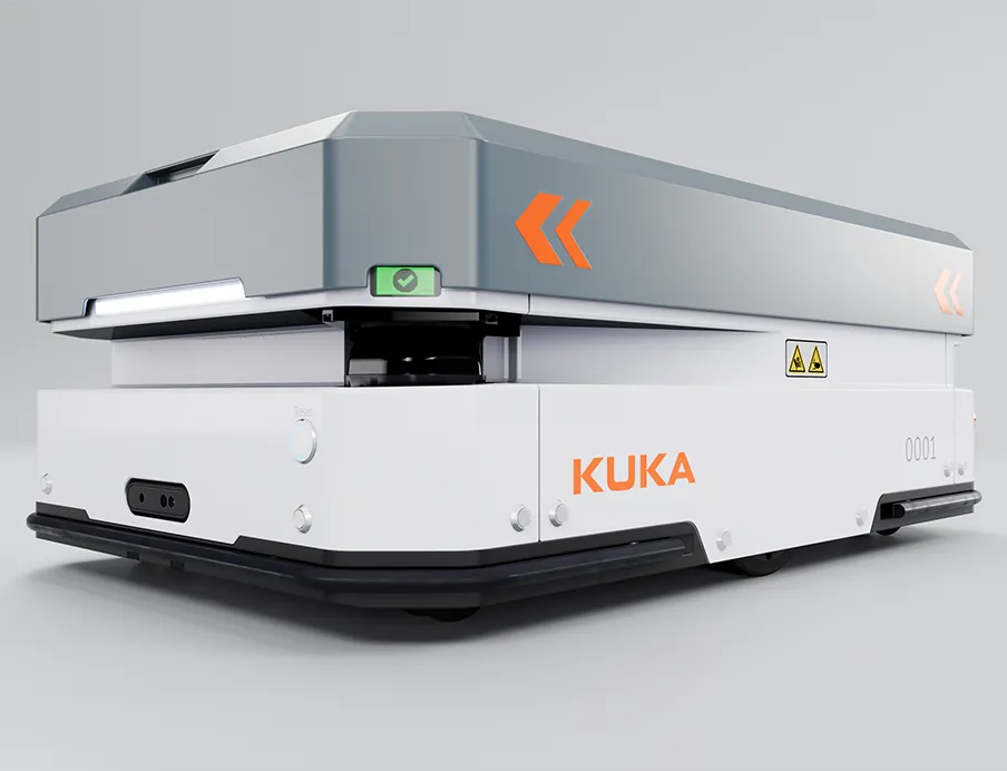Zwei diagonal angebrachte Laserscanner sorgen in Kombination mit 3D-Kameras für einen 360-Grad-Schutz, Bild: Kuka Zwei diagonal angebrachte Laserscanner am AMR sorgen in Kombination mit 3D-Kameras für einen 360-Grad-Schutz