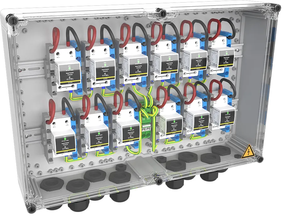 Generatoranschlusskästen schützen große Photovoltaik-Anlagen vor Blitzen und Überspannungen, Bild: Citel Generatoranschlusskästen schützen Photovoltaik-Anlagen vor Blitzen und Überspannungen